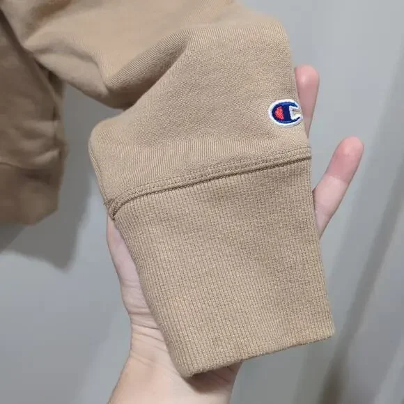 Champion Mock Neck Neutral Sweatshirt Long Sleeve Logo Beige Tan Size M - Picture 4 of 8